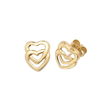 9ct Yellow Gold Double Heart Stud Earrings