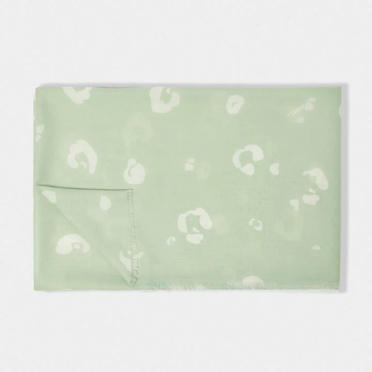 Katie Loxton | Printed Scarf | Leopard Brushstroke | Soft Sage & Off White