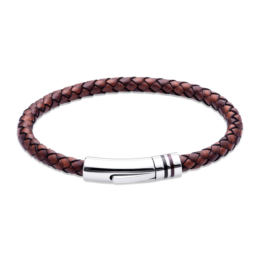 Unique & Co | Antique Brown Leather Bracelet With Polished Steel Clasp