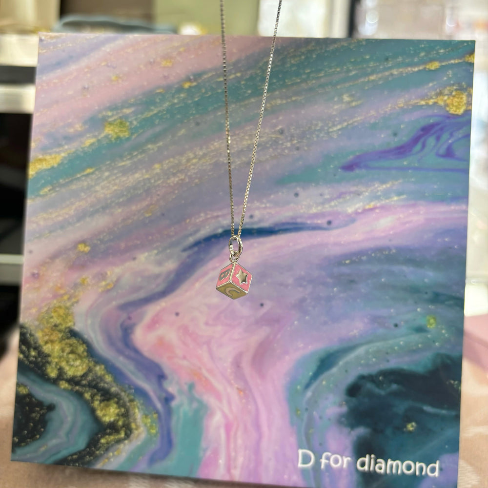 D for Diamond | Children’s ABC Enamel Cube Necklace - Maudes The Jewellers