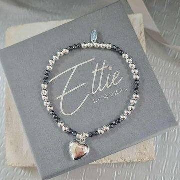 Ettie | Hematite & Silver Puffed Heart Bracelet
