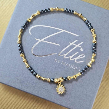 Ettie Blue Hematite & Gold Sunburst Bracelet