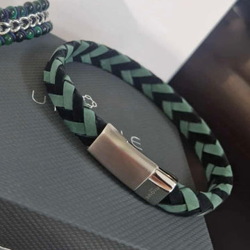 Unique & Co | Black & Green Braided Leather Bracelet