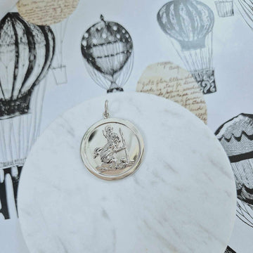 Sterling Silver Round St Christopher With Plain Border