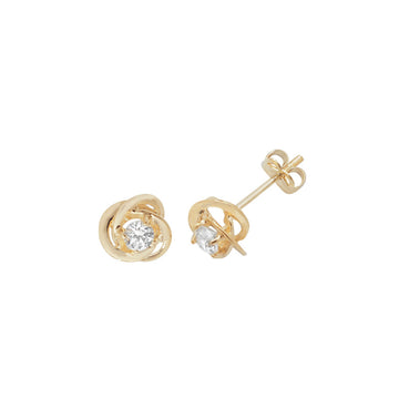 9ct Yellow Gold CZ Interlocking Stud Earrings
