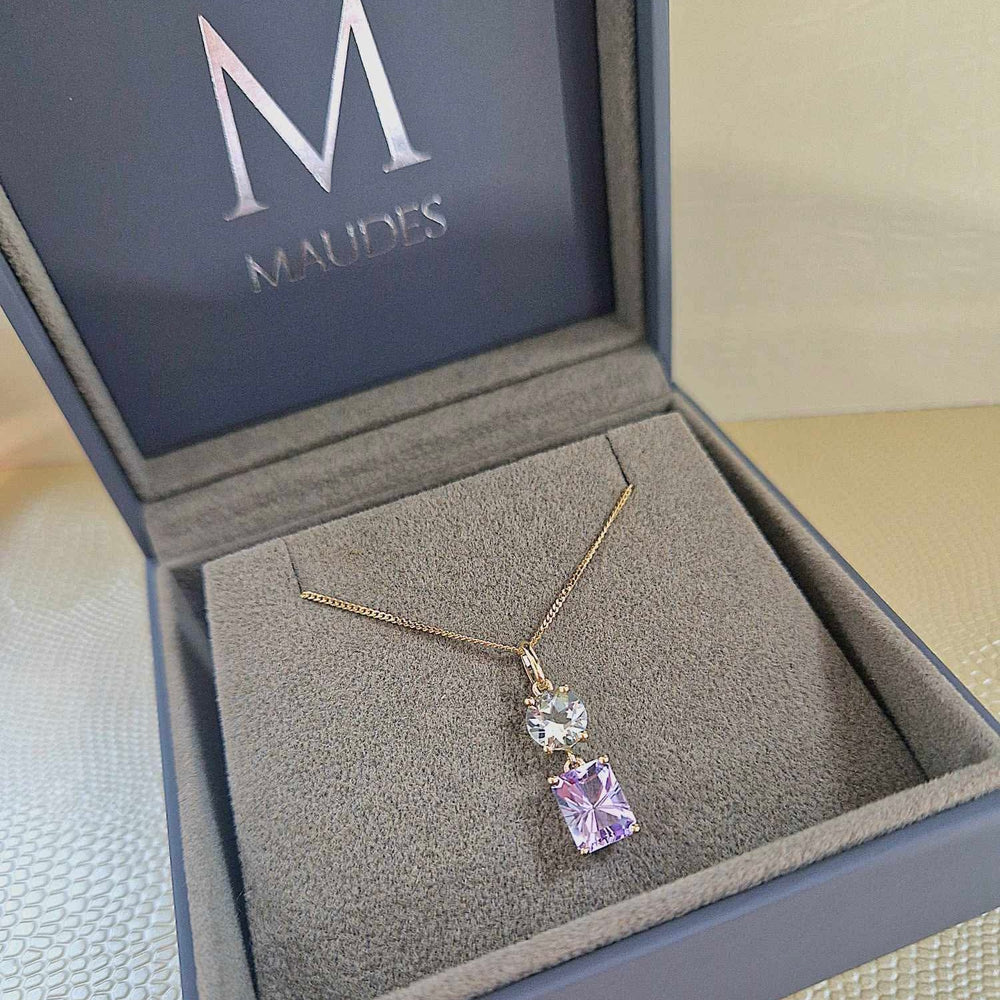 9ct Yellow Gold Toi Et Moi Quartz and Amethyst Pendant and Chain