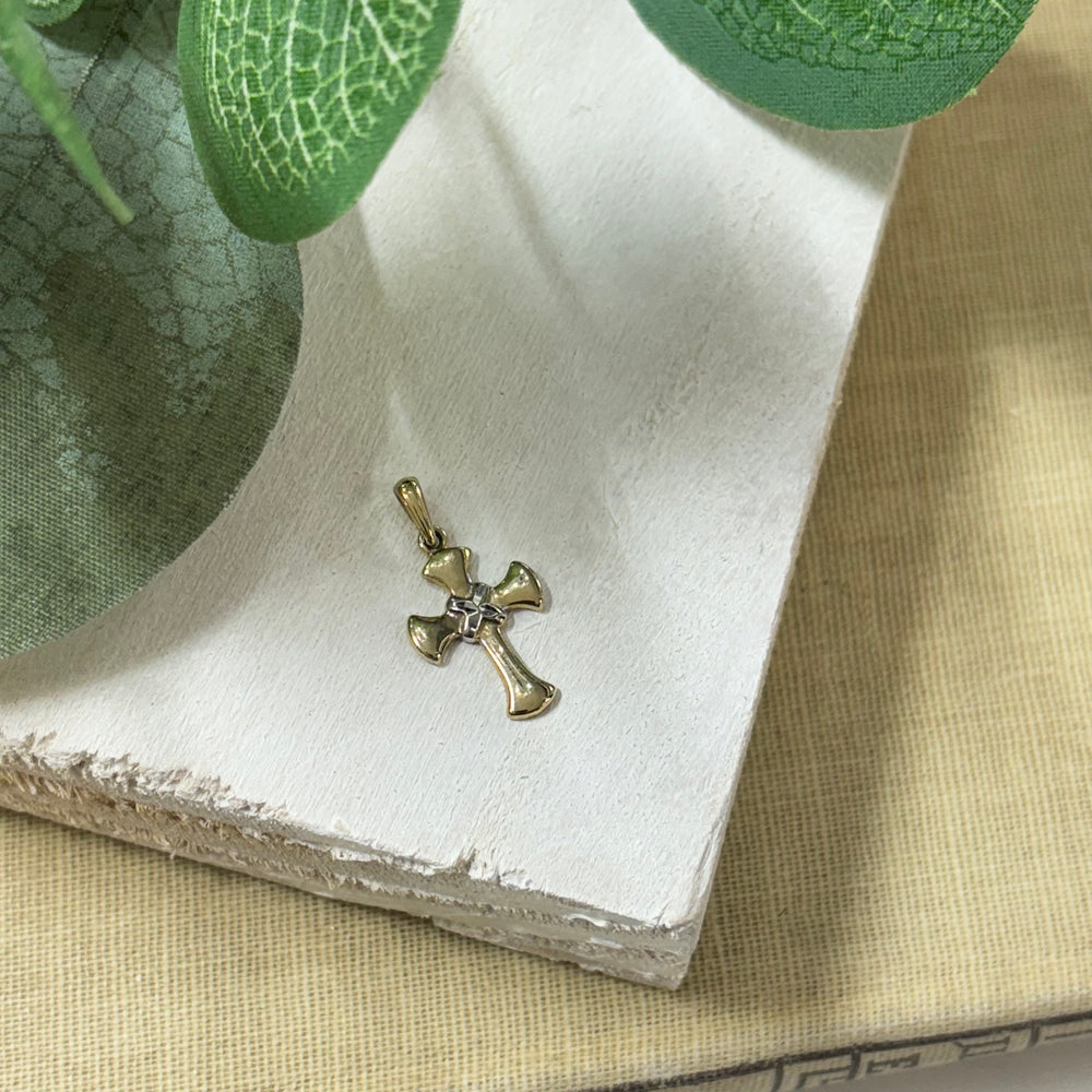 9ct Yellow and White Gold Cross Pendant (No Chain)