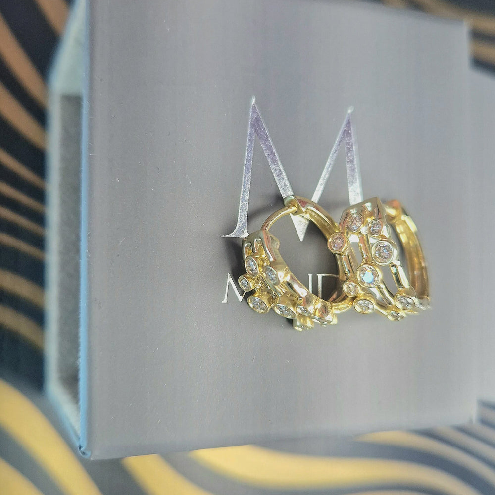 9ct Yellow Gold Three Band Diamond Hoop Earrings