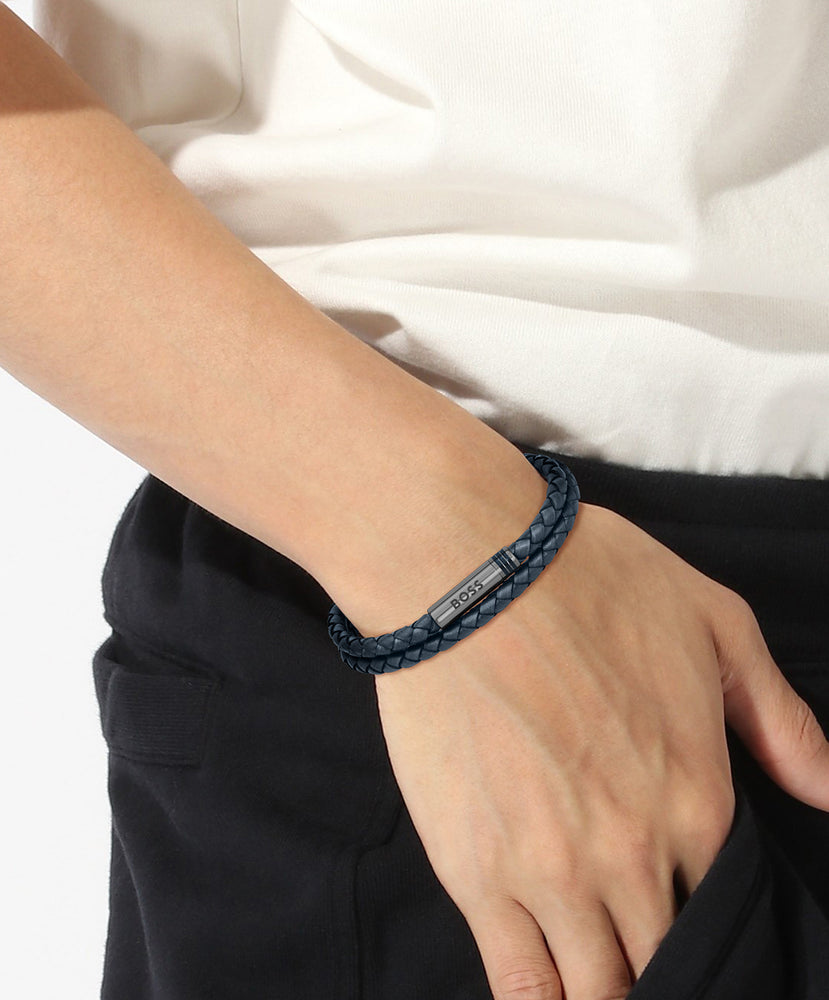 Boss | Ares Navy Blue Double Leather Bracelet