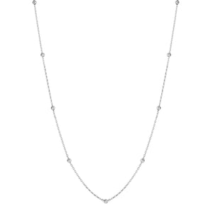9ct White Gold Fine Ball Station Chain Necklace