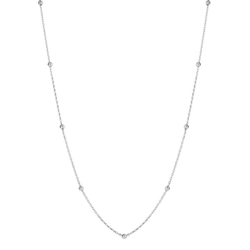 9ct White Gold Fine Ball Station Chain Necklace