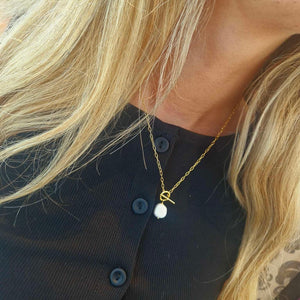 Golden Freshwater Pearl T-Bar Necklace