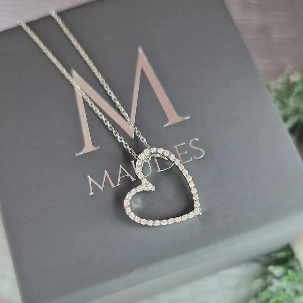 9ct White Gold Diamond Heart Pendant and Chain