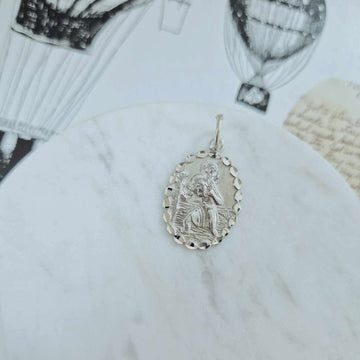Sterling Silver Oval St Christopher With Scalloped Edge