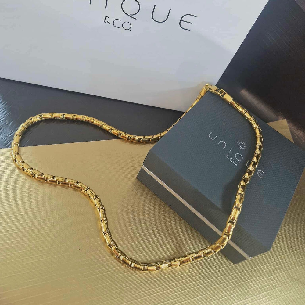 Unique & Co | Stainless Steel Polished Necklace With Yellow Gold IP Plating