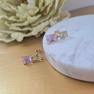 9ct Yellow Gold Toi Et Moi Quartz and Amethyst Drop Earrings