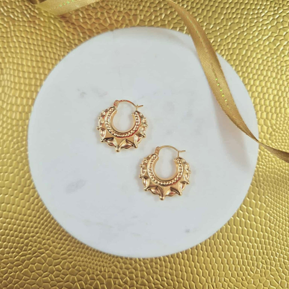 9ct Yellow Gold Traditional Creole Spikey Hoop Earrings