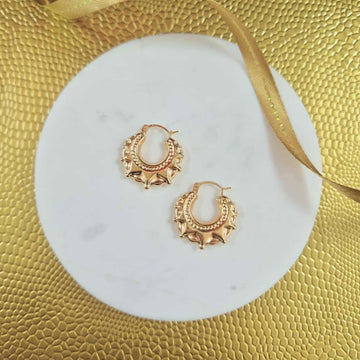 9ct Yellow Gold Traditional Creole Spikey Hoop Earrings