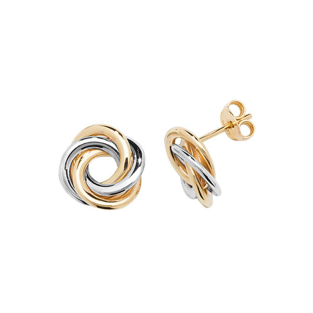 9ct Yellow and White Gold Knot Stud Earrings