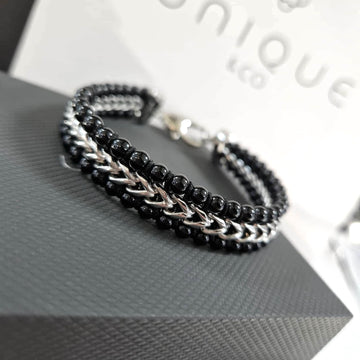 Unique & Co | Stainless Steel Bracelet With Black Onyx Beads
