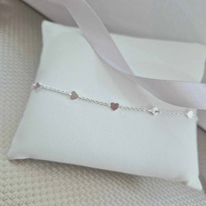 Sterling Silver Heart Station 8” Bracelet