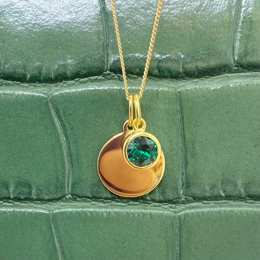 May Birthstone Pendant With Engravable Disk