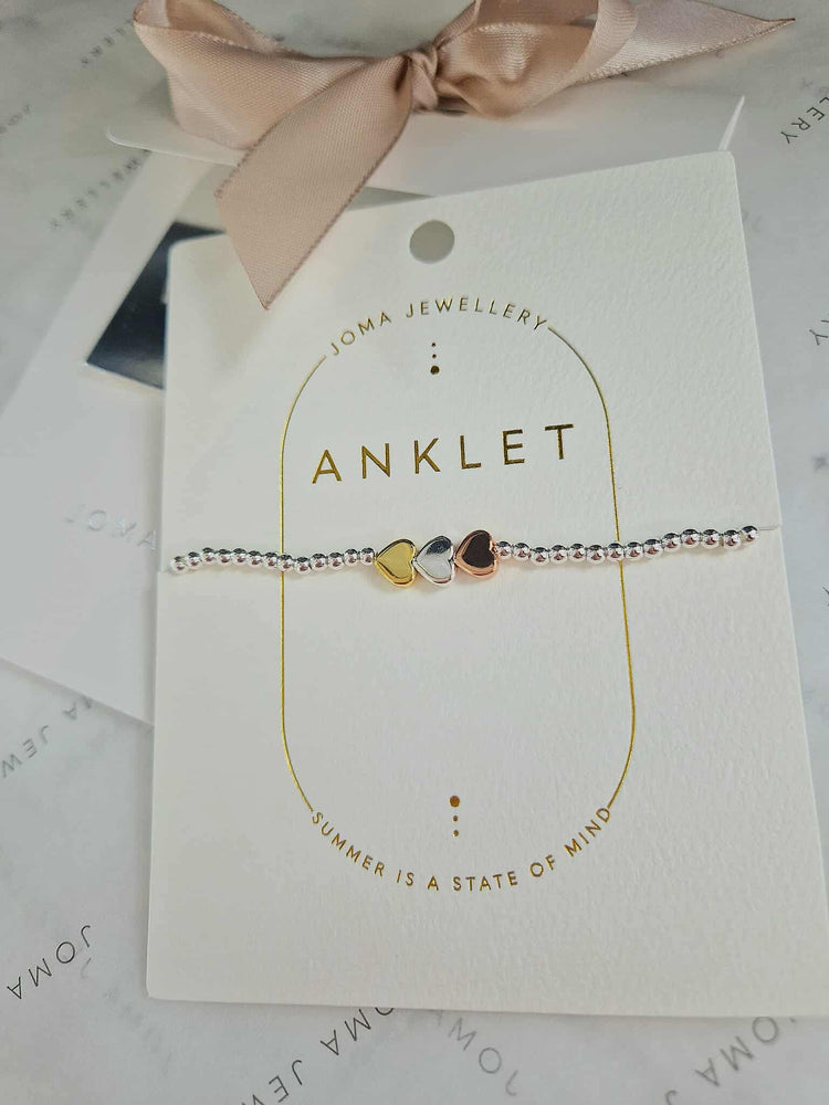 Joma Jewellery | Three Tone Heart Anklet