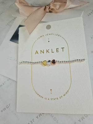 Joma Jewellery | Three Tone Heart Anklet