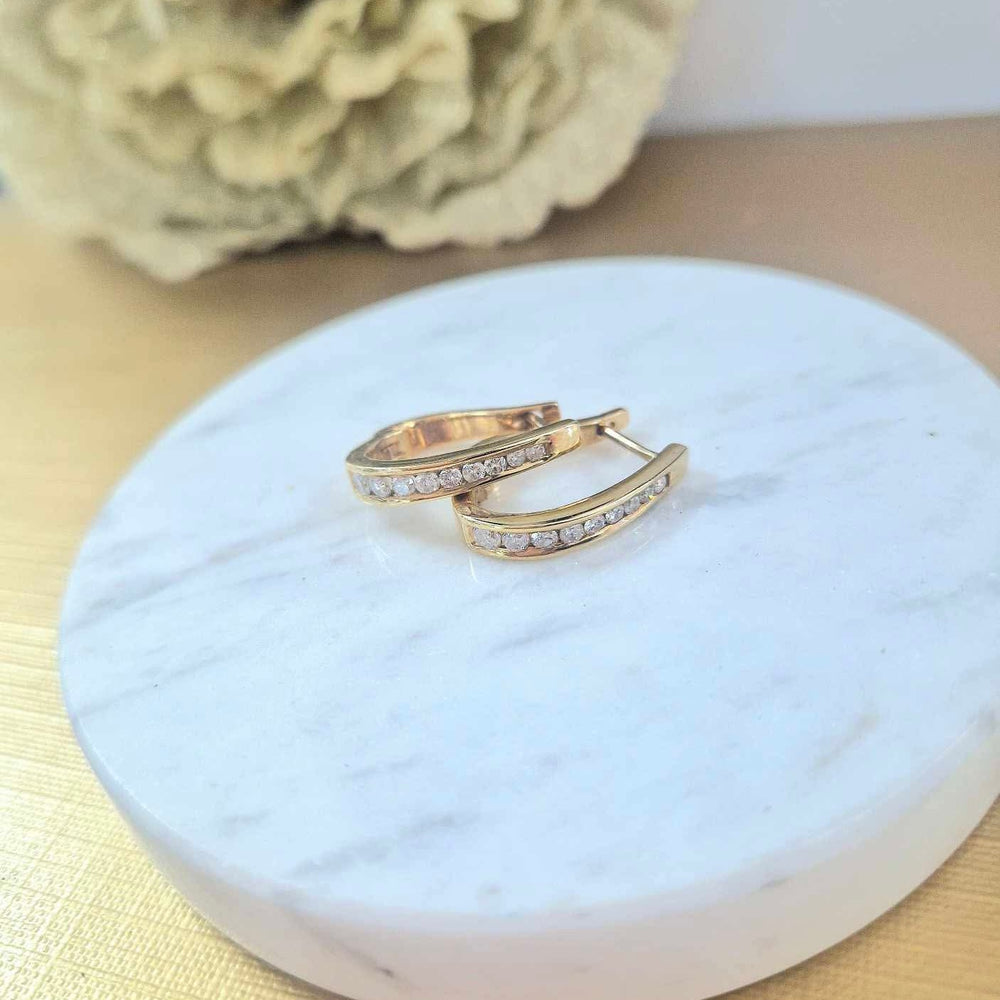 9ct Yellow Gold Diamond Hoop Earrings