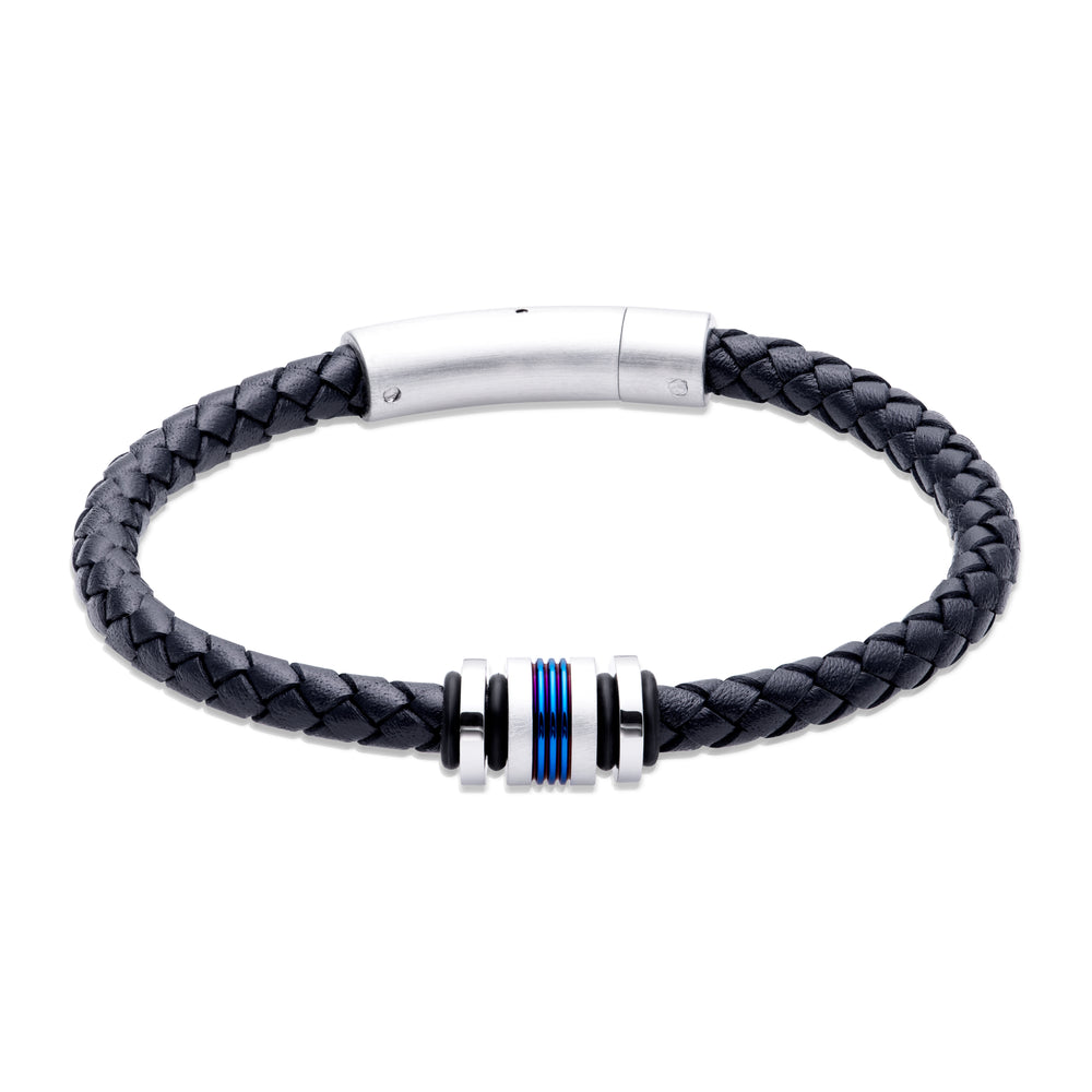 Unique & Co | Navy Leather Bracelet With IP Plating