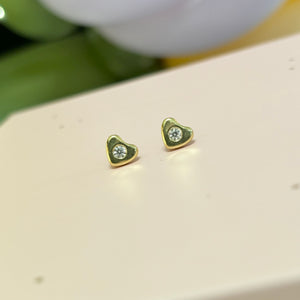 9ct Yellow Gold CZ Heart Earrings