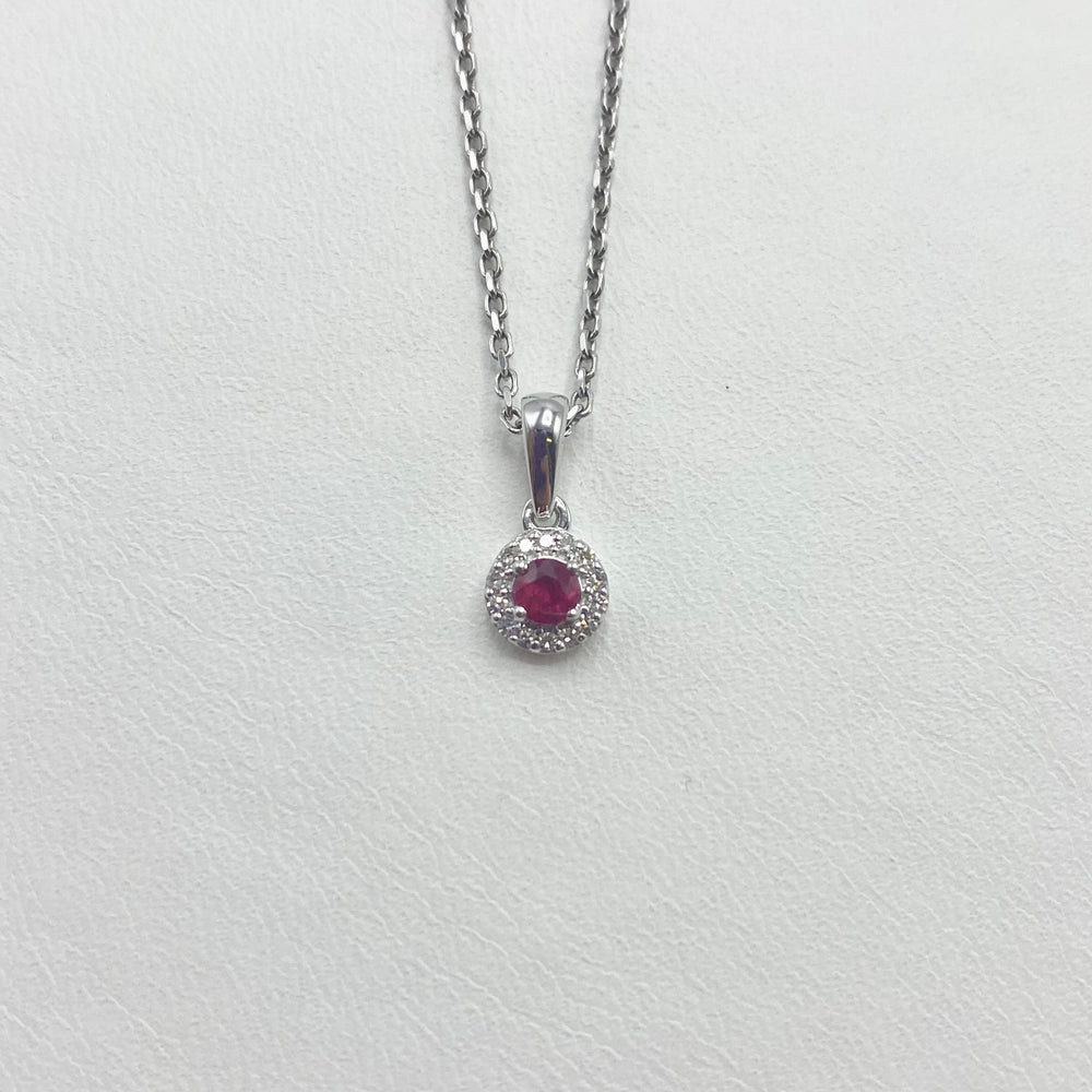 
            
                Load image into Gallery viewer, 9ct White Gold, Ruby and Diamond Necklace
            
        
