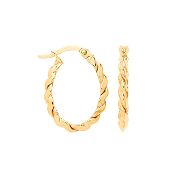 9ct Yellow Gold Twisted Oval Hoop Earrings