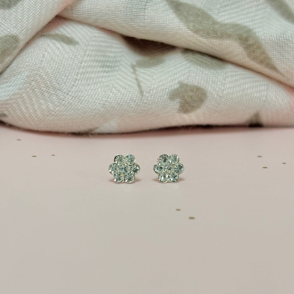 Sterling Silver Crystal Flower Stud Earrings - Maudes The Jewellers