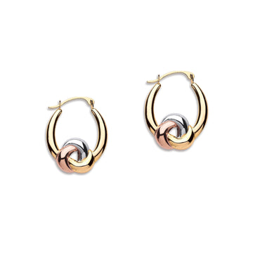 9ct Yellow, White & Rose Gold Hollow Fancy Hoop Earrings