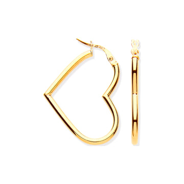 9ct Yellow Gold Hollow Tube Heart Shaped Earrings