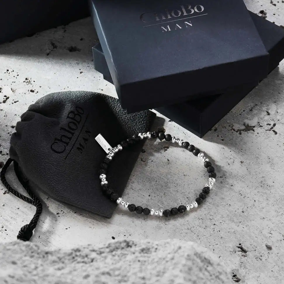 ChloBo | Men’s Black Lava Saucer Bracelet