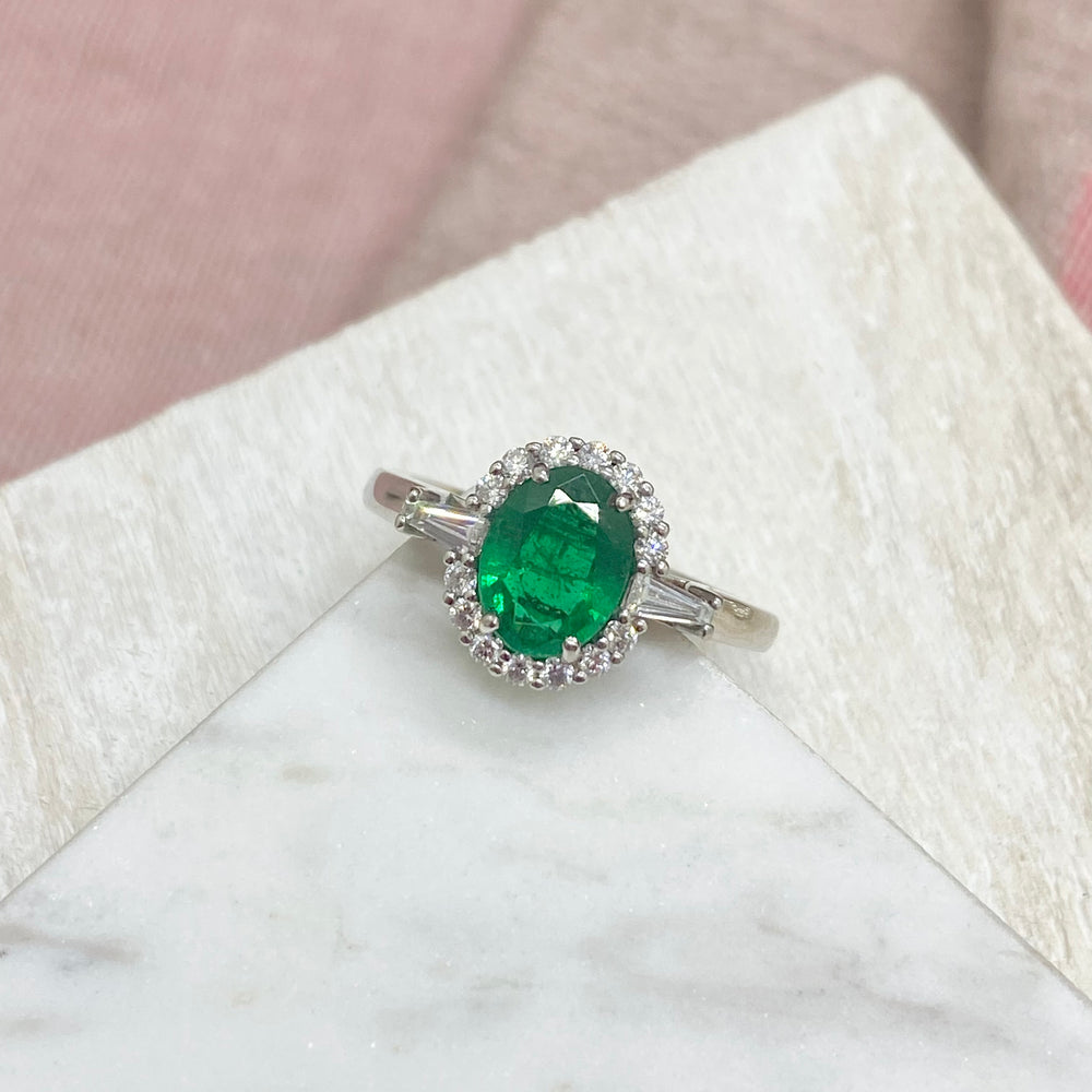 18ct White Gold, Emerald and Diamond Ring - Maudes The Jewellers