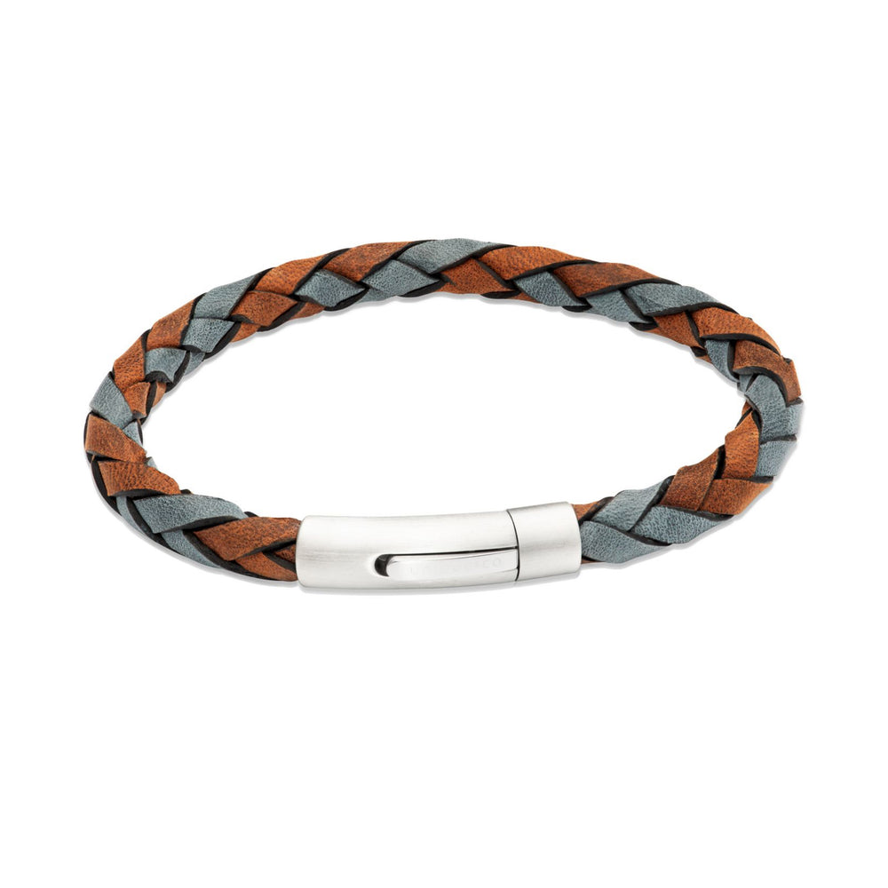Unique & Co | Brown & Navy Woven Leather Bracelet With Steel Clasp