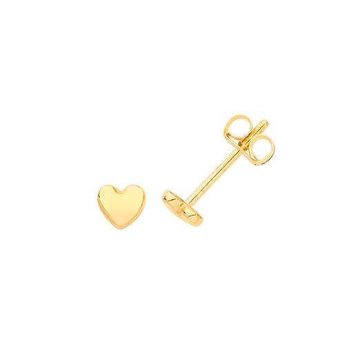 9ct Yellow Gold Heart Stud Earrings