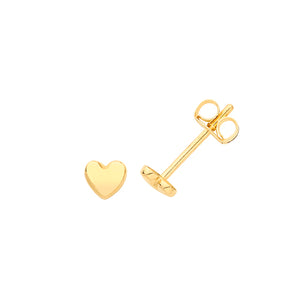 9ct Yellow Gold Heart Stud Earrings