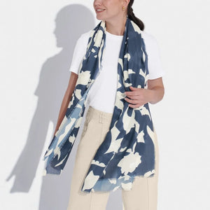 Katie Loxton | Printed Scarf | Abstract Floral | Navy & Off White