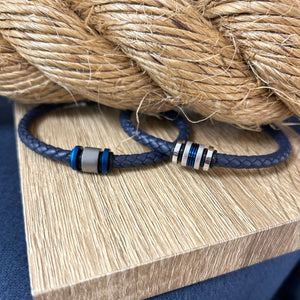 Unique & Co | Navy Leather Bracelet With IP Plating