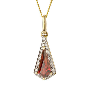 
            
                Load image into Gallery viewer, 9ct Yellow Gold, Trapeze Cut Garnet and Diamond Necklace
            
        