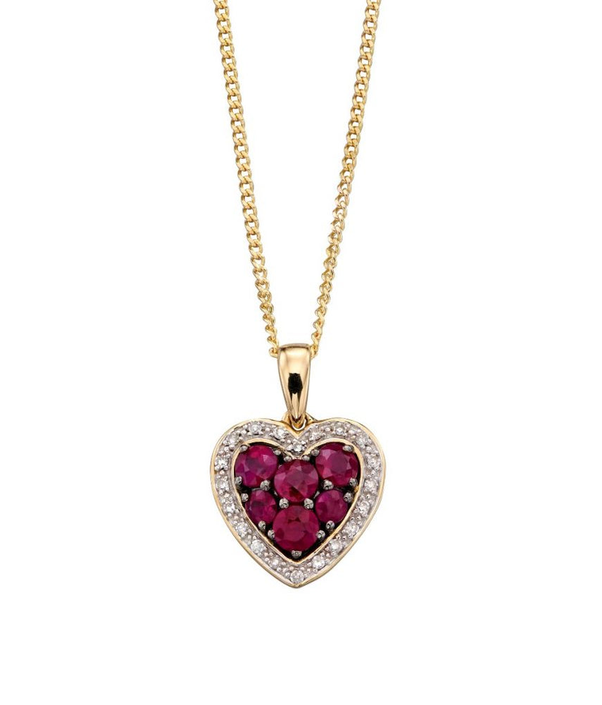 9ct Yellow Gold, Ruby and Diamond Heart Necklace