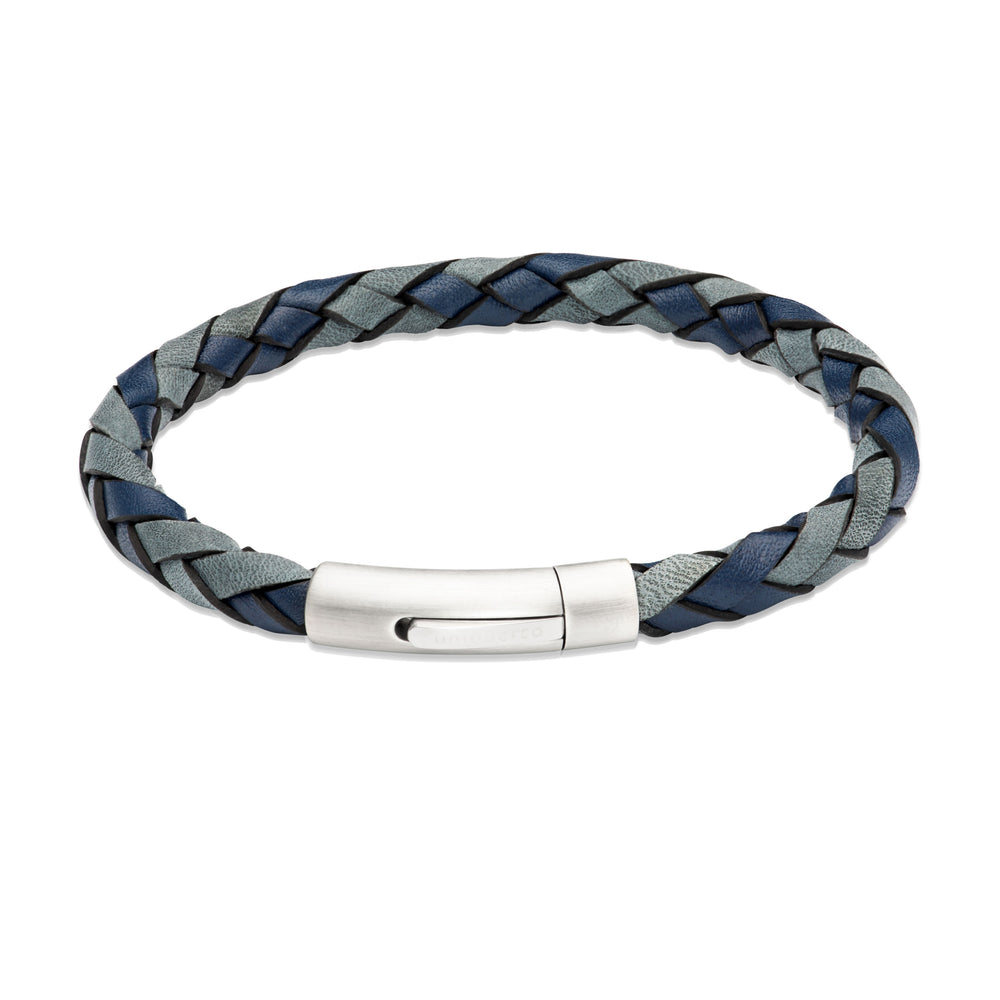 Unique & Co | Blue Woven Leather Bracelet With Steel Clasp