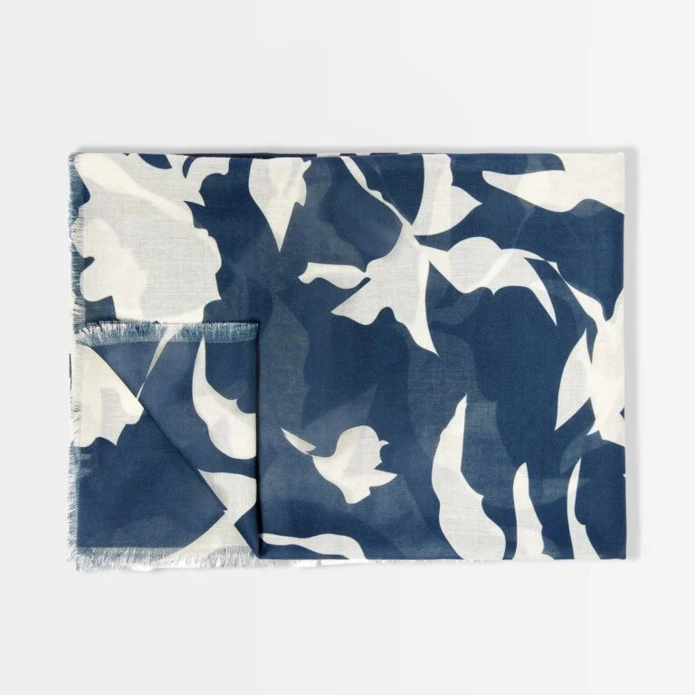 Katie Loxton | Printed Scarf | Abstract Floral | Navy & Off White