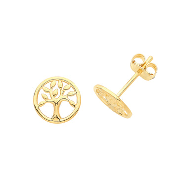 9ct Yellow Gold Tree Of Life Stud Earrings