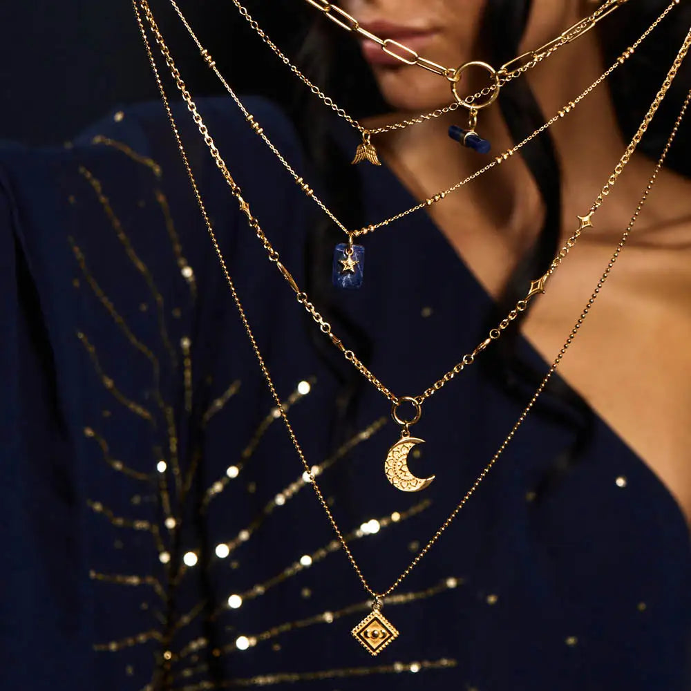 ChloBo | Gold Diamond Cut Chain With Moon Magic Pendant