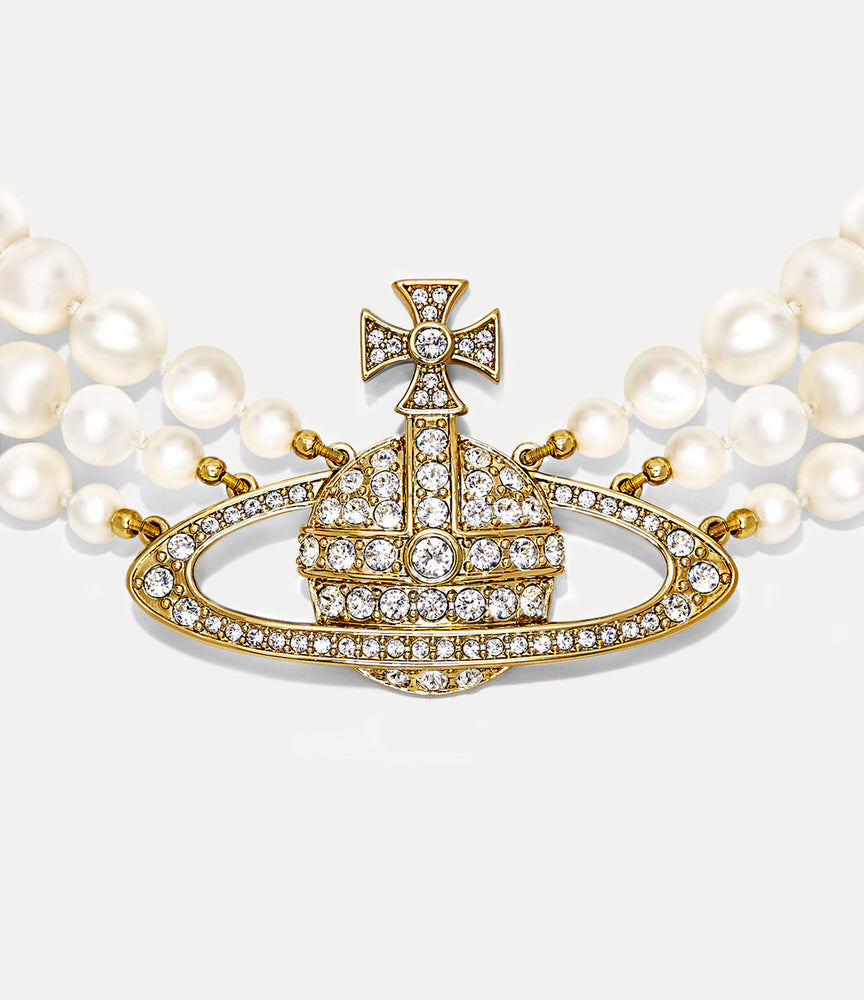 Vivienne Westwood | Three Row Pearl Bas Relief Choker | Gold